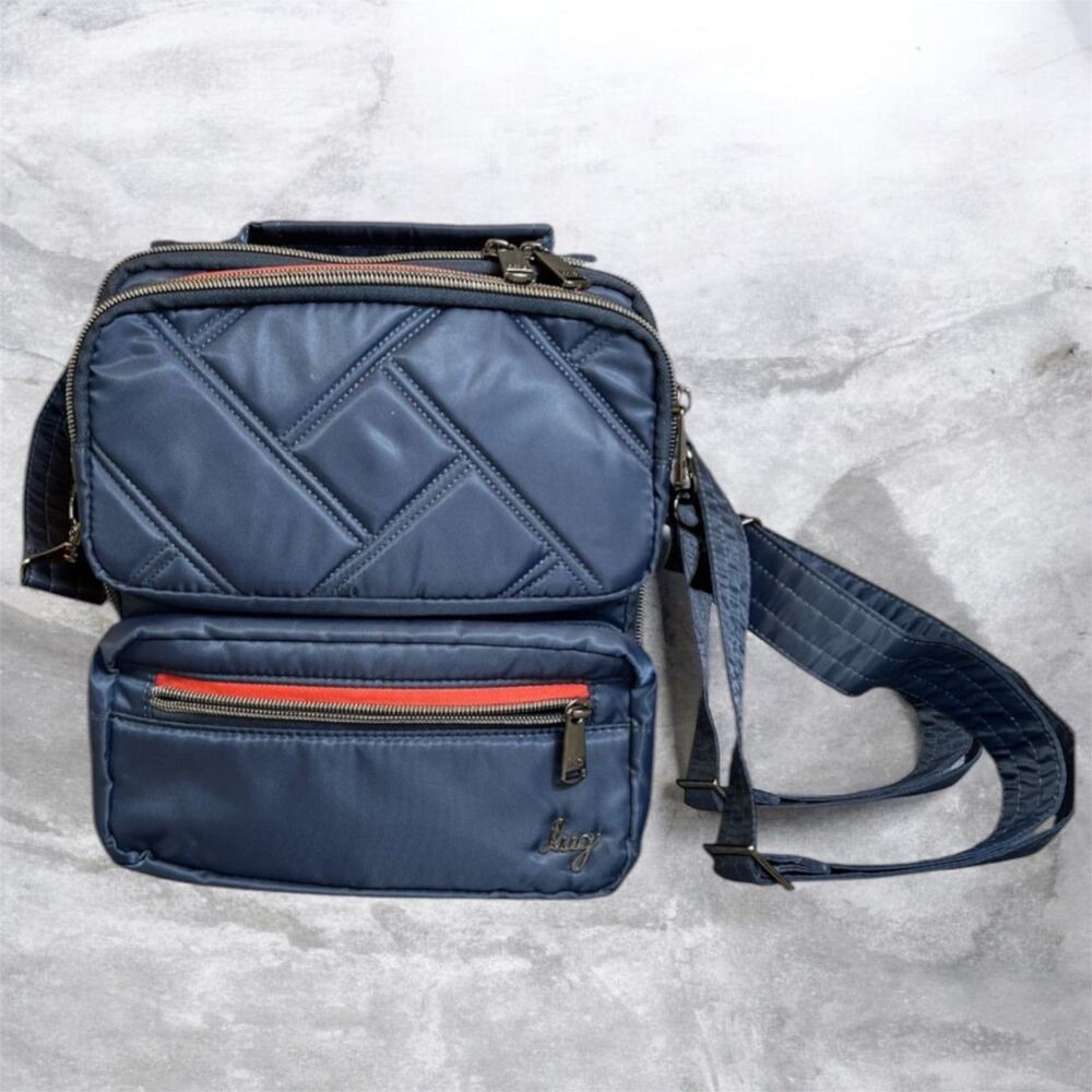 Lug Wrangler Medium Cargo Crossbody Bag Navy Blue Red White Plaid RFID Wallet